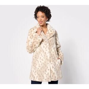 Dennis Basso Lynx Faux Fur Coat Women's Jacket Notch Collar Crossover Lapel 2X